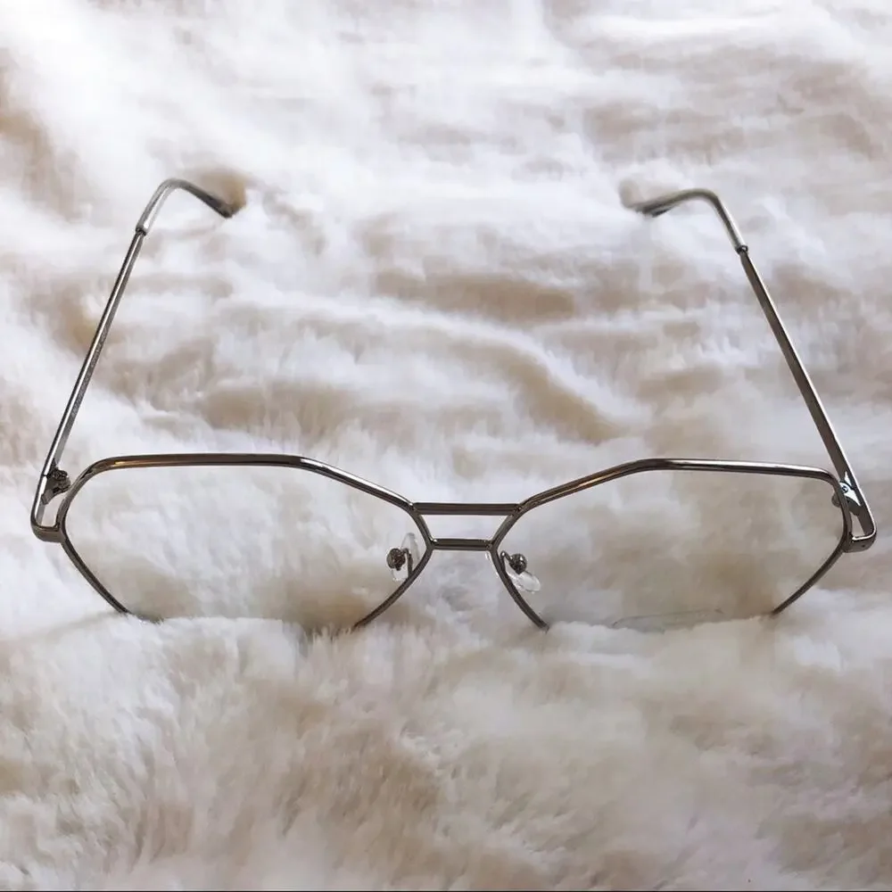 Peyton Silver Hexagon Clear Sunglasses
